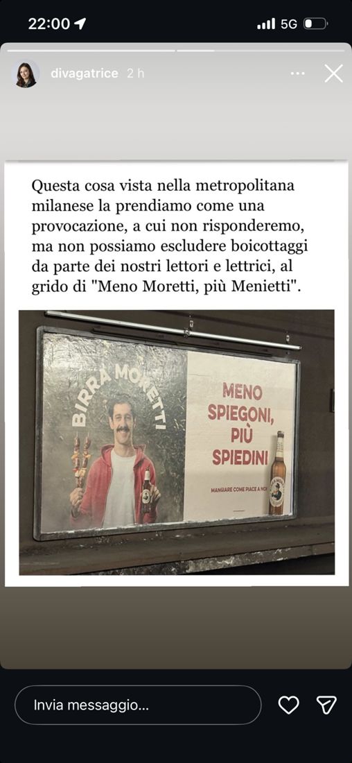 Instagram story reaction reposting the Milano billboard